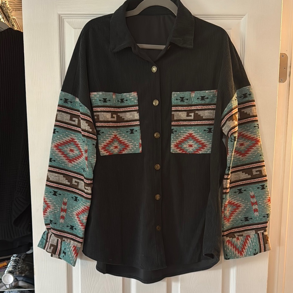 Tribal Pattern Button-Up Corduroy Jacket/Shirt